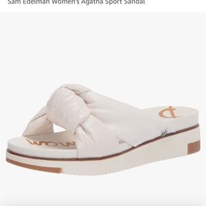 NWT SAM EDELMAN Womens white leather Agatha Wedge  Leather Slide Sandals 8 M